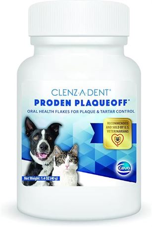 1.4 oz (40g) - Ceva Clenz-a-dent ProDen PlaqueOff - Oral Health Flakes for Dogs