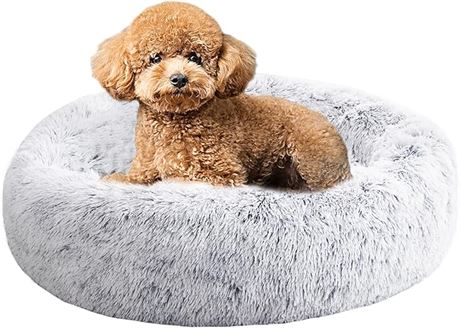 23"x23" approx - Calming Dog Bed, Anti-Anxiety Pet Bed Fluffy Faux Fur Donut Cat