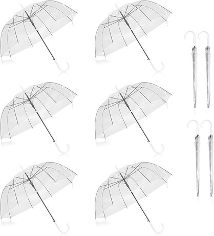 WASING 10 Pack 46 Inch Clear Bubble Umbrella Large Canopy Transparent Stick Umbr