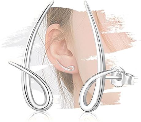 Minimalist Stud Earrings for Women - Sterling Silver Ear Climber Earrings Lightw