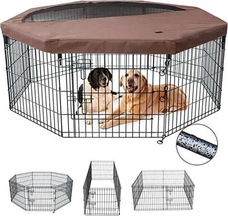 NEZUC Foldable Silver Metal Dog Playpen Gate Fence Dog Crate 8 Panels 30"