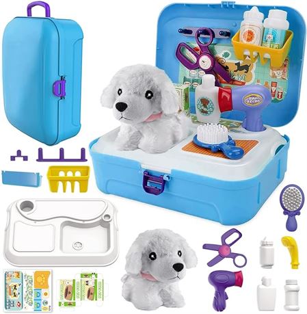 TEUVO Pet Care Playset, 16Pcs Kids Doctor Kit with Plush Dog & Backpack for Dog