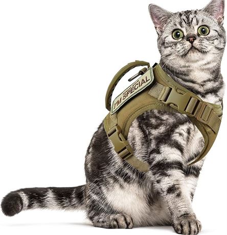 LARGE -Tactical Cat Harness for Walking Escape Proof, Soft Mesh Adjustable Kitte