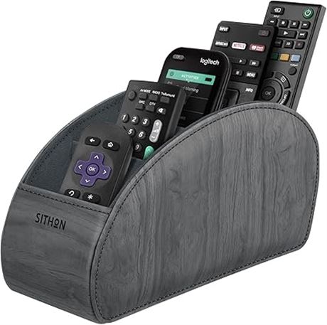 SITHON Remote Control Holder with 5 Compartments - PU Leather Remote Caddy Deskt