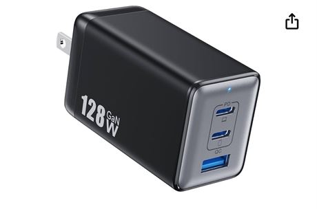 USB C Charger 128W Wall Charger,(GaN III)3 Port Fast Charging Station,65W Foldab