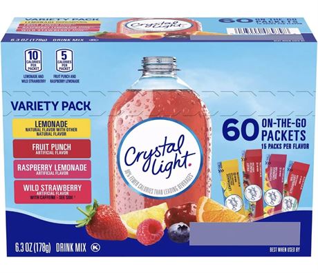 Crystal Light On the Go, 60 Ct. - Variety Pack (Lemonade, Fruit Punch, Raspberry