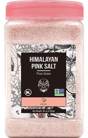 Soeos Himalayan Salt Fine Grain 80oz (2.25kg), Himalayan Pink Salt, Himalayan