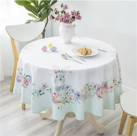 Watercolor Easter Bunny Round Easter Tablecloth Non-Iron Stain Resistant- Easter