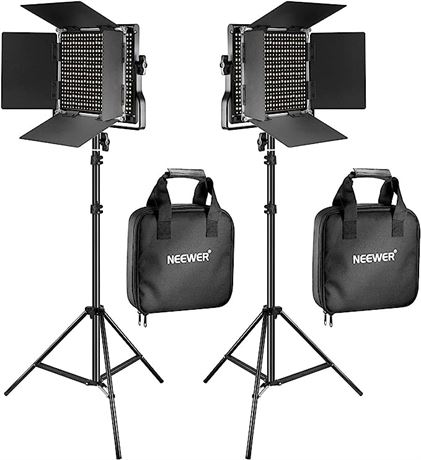 Neewer 2 Pieces Bi-color 660 LED Video Light and Stand Kit Includes:(2)3200-5600