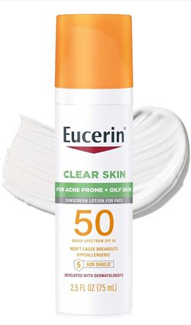 Eucerin Sun Clear Skin SPF 50 Face Sunscreen Lotion, Hypoallergenic, Fragrance F