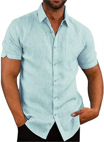 Sz:S, JEKAOYI Button Down Short Sleeve Linen Shirts for Men Summer Casual Cotton