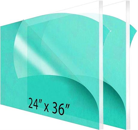 2-Pack 24 x 36” Clear Acrylic Sheet Plexiglass – 1/4” Thick; Use for Craft Proje