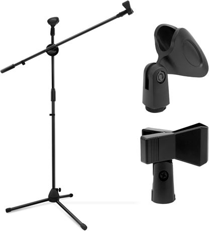Ohuhu Tripod Boom Microphone Stand with Mic Clips,Collapsible and Lightweight