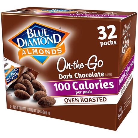 Blue Diamond Almonds Dark Chocolate Cocoa Dusted Snack Nuts 32 Count BB 04/02/25