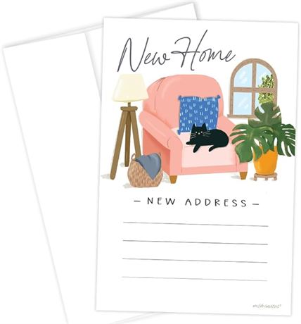 New Address Cards - Charming Cat In Chair Design - 20 Change Of Address Cards Wi