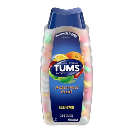 Tums Extra Strength Heartburn Relief Chewable Antacid Tablets, Fruit, 330 Count