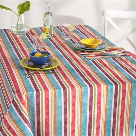 Fiesta Cameron Stripe Fabric Tablecloth, 60"x84", Natural