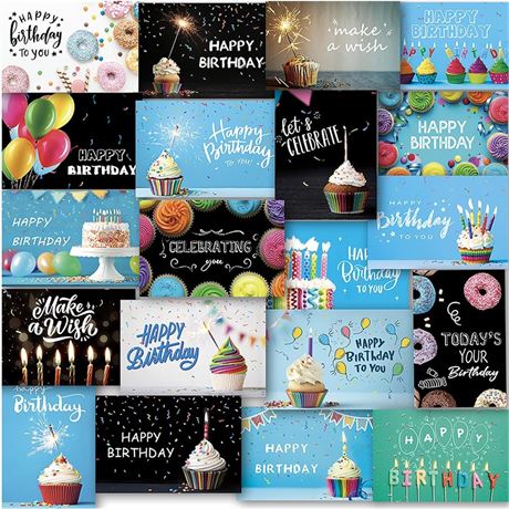 120 Happy Birthday Cards with Envelopes, Birthday Cards Bulk with Short Generic