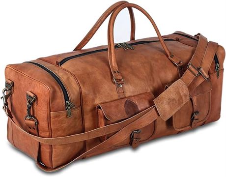 32" - Leather Duffel Bag 32 inch Large Travel Bag Gym Sports Overnight Weekender