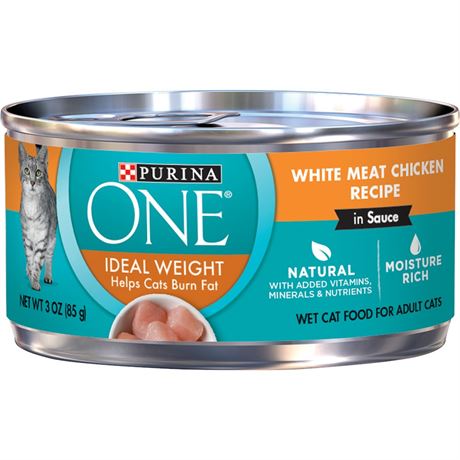 Purina One Ideal Weight Wet Cat Food Chicken, 3 oz Cans (24 Pack)