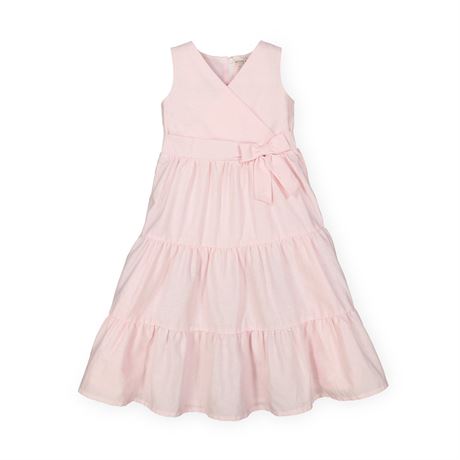 Size 8 - Hope & Henry Girl Tiered Wrap Dress, Pale Pink Linen