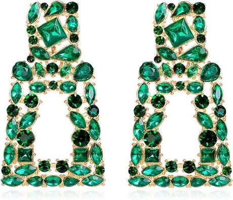 KELMALL Sparkly Rhinestone Rectangle Dangle Earrings for Women Crystal Geometric