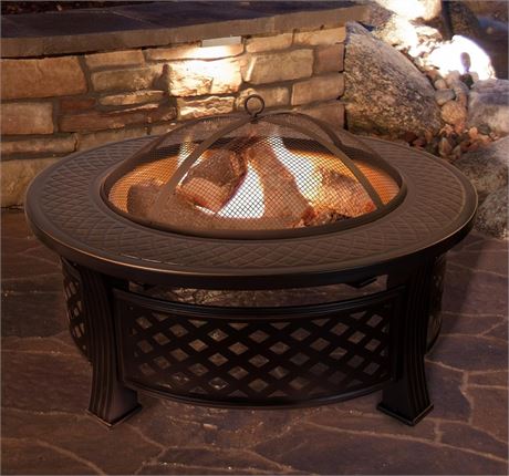 32"- Pure Garden 50-FP188 Fire Pit Set, Wood Burning Includes Spark Screen and L