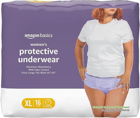 XLarge, 2 Pack (32 Count) - Amazon Basics Incontinence & Postpartum Underwear