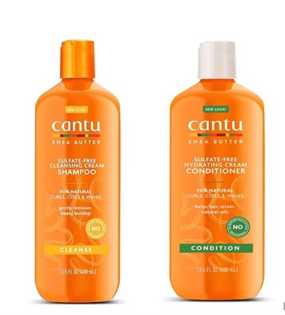Cantu Shea Butter Cleansing Shampoo + Hydrating Conditioner 13.5 Fl Oz (Pack of