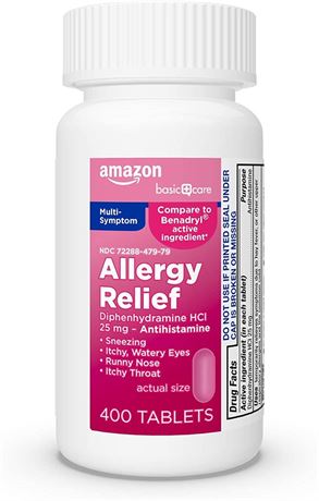 Amazon Basic Care Allergy Relief Diphenhydramine HCl 25 mg 07/2024 400 Tablets