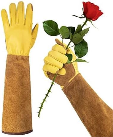 Long Gardening Gloves for Women Thorn Proof,Rose Pruning Cowhide Leather Garden
