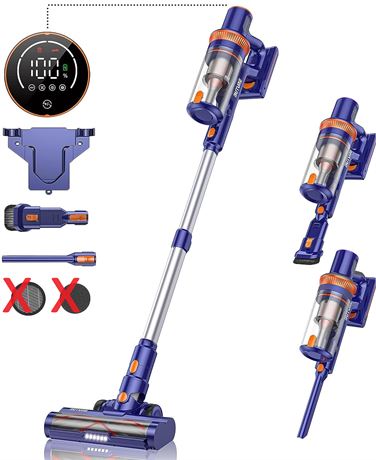BuTure Cordless Vacuum Cleaner, 33KPA 400W Powerful Stick Vacuum with LED Touch