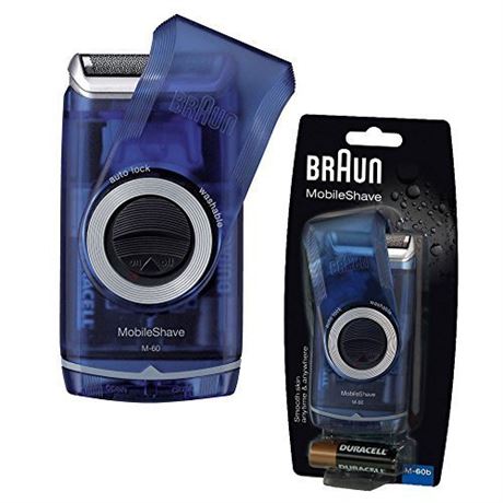 Braun M60 Washable Portable Travel Smart Foil Mens Battery Shaver - Blue