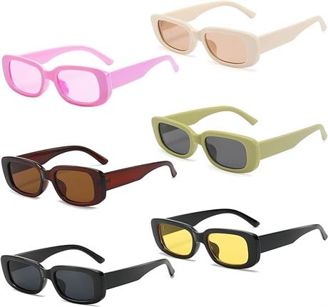 Eyegla 6 Pack Retro Rectangle Sunglasses for Women Trendy Square(SEE NOTE)