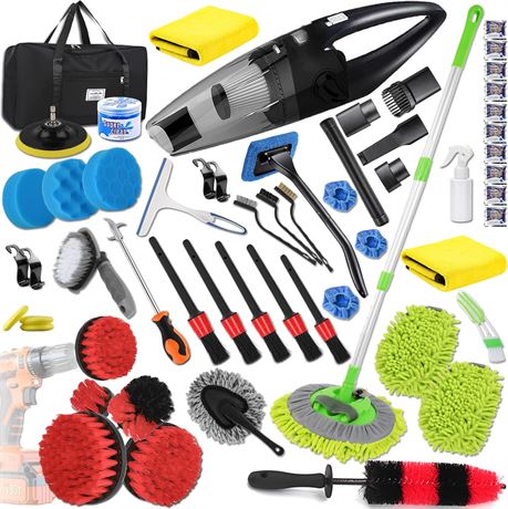 GASLIKE 59PCS Car Cleaning kit,Car Detailing Brush set with Car Vacuum, Car Inte