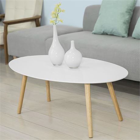 Haotian FBT61-W, Oval Wooden Coffee Table Living Room Table