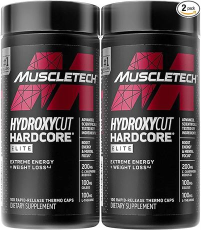 Hydroxycut Hardcore Elite - 100 Rapid-Release Thermo Caps, Pack of 2