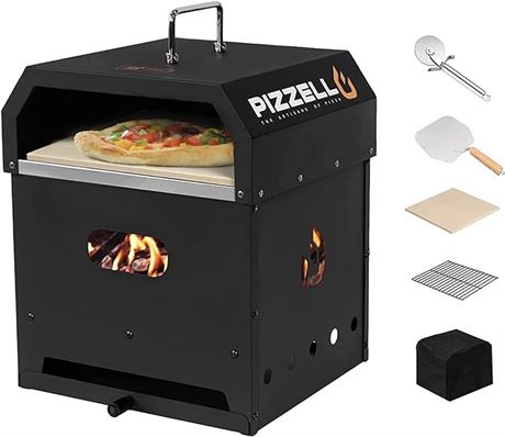 PIZZELLO Outdoor Pizza Oven 4 in 1 Wood Fired 2-Layer Detachable Outside Ovens W