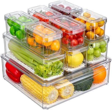 10 Pack Refrigerator Organizer Bins, Stackable Fridge Organizers and Storage