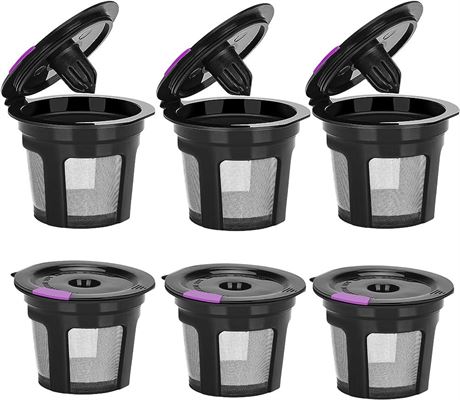 MaxRona Reusable K Cups for K-Coffee Maker, 6 Packs Reusable K Cup Coffee Filter, Refillable Single K Cup Compatible with K-Machine 2.0 & 1.0, BPA Free