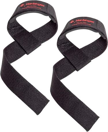 Harbinger Padded Cotton Lifting Straps with NeoTek Cushioned Wrist (Pair), Black