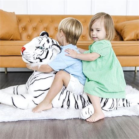 37" - Melissa & Doug Giant Siberian White Tiger - Lifelike Stuffed Animal