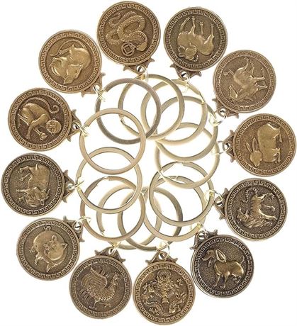 12pcs Chinese Zodiac Sign Charms Pendant Feng Shui Zodiac Coin