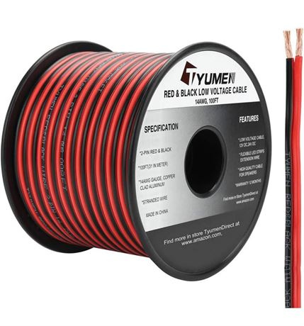 100FT 14/2 Gauge Red Black Cable Hookup Electrical Wire LED Strips Extension Wir