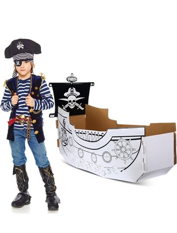 Coloring Pirate Boat Playhouse DIY Cardboard House for Kids Fun Halloween Crafts
