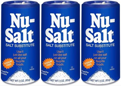 Nu-Salt Sodium-Free Salt Substitute (3 Pack) Contains Potassium Chloride, Table