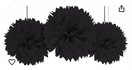 Fluffy Paper Pompoms | Black| Party Décor, 16", 3 Ct.