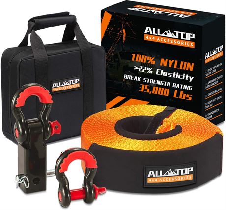 ALL-TOP Nylon Recovery Kit with Hitch Receiver: 3" x30' (35,000 lbs) 100% Nylon