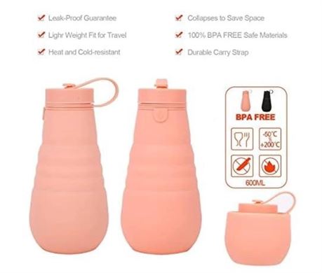 2 Pack Collapsible Water Bottle. Reusable