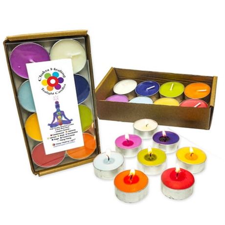 16 Chakra Scented and Colored Tealight Candles - 8 Fragrances and Colors for Hea